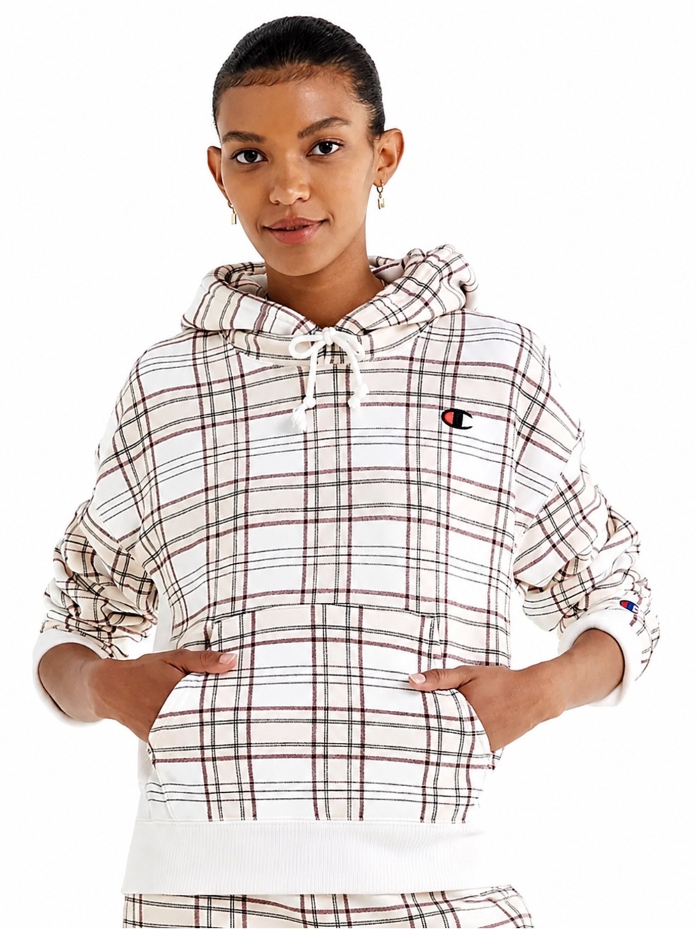 Champion Reverse Weave Plaid Hoodie MEDIUM